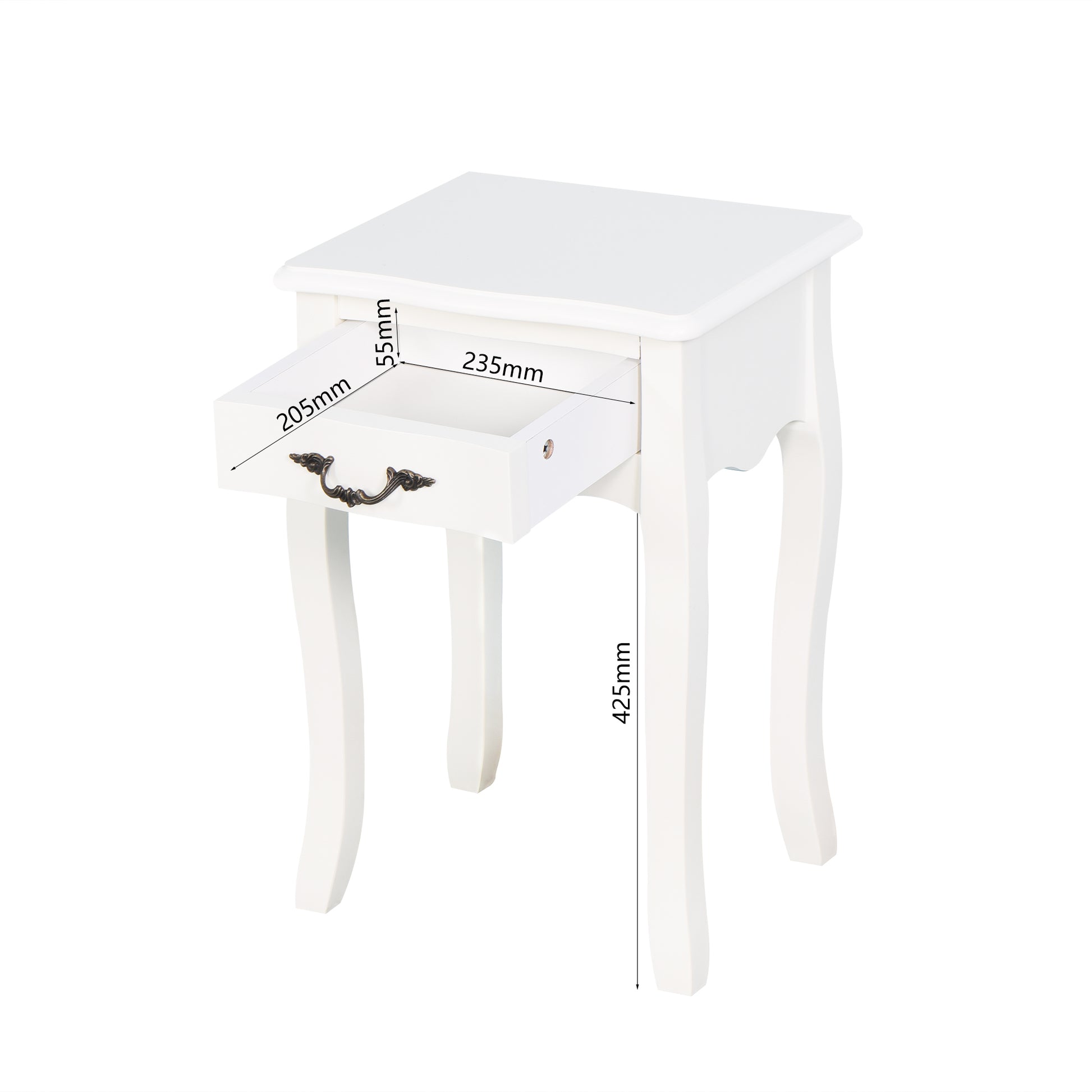 White Living Room Floor Standing Storage Table With A Drawer, 4 Curved Legs White Mdf