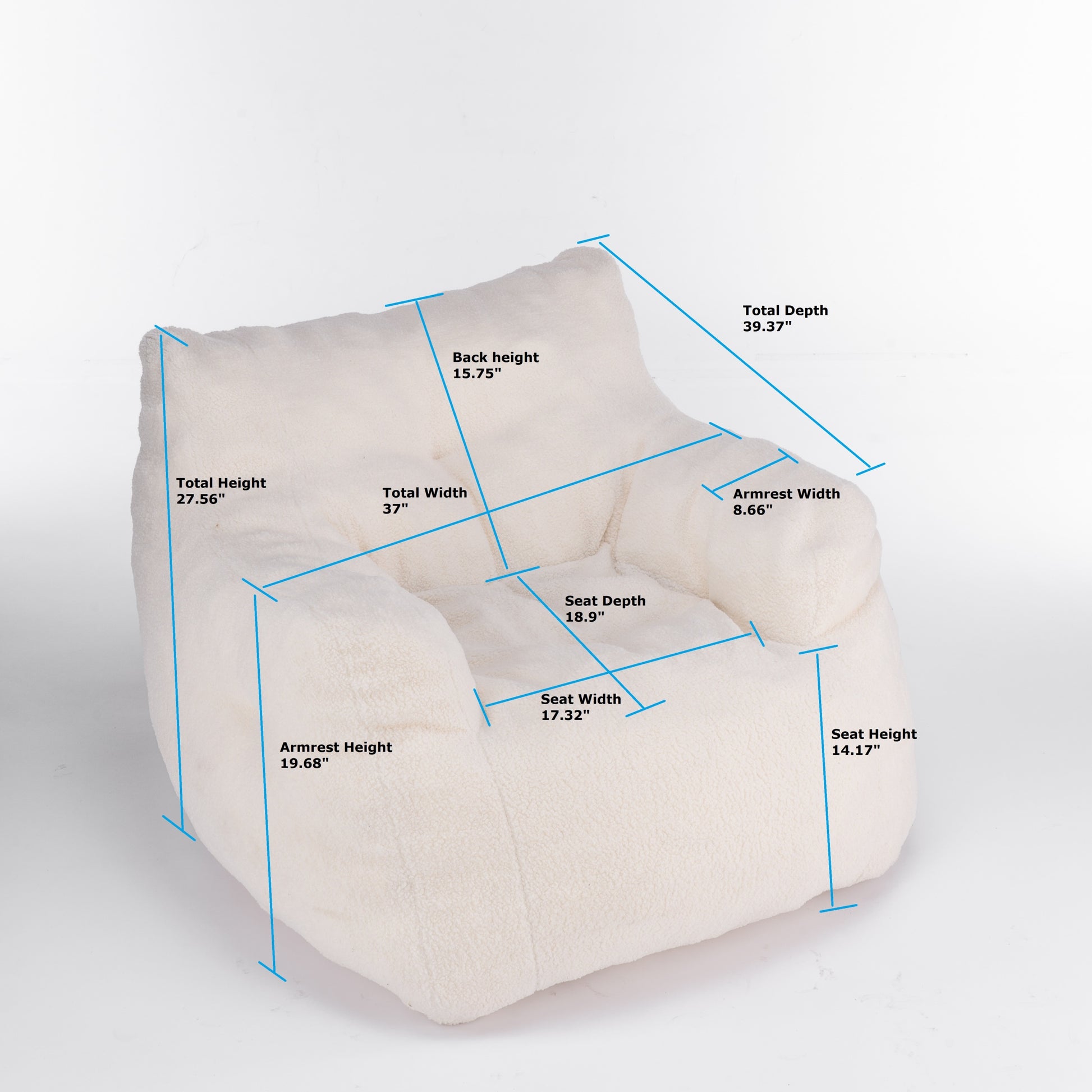 010 Soft Teddy Fabric Tufted Foam Bean Bag Chair With Teddy Fabric Ivory White Ivory Primary Living Space Soft Modern Foam Teddy