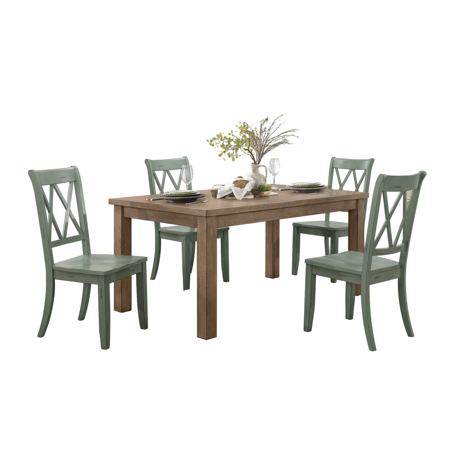 Casual Teal Finish Side Chairs Set Of 2 Pine Veneer Transitional Double X Back Design Dining Room Furniture Teal Dining Room Transitional Side Chair Wood