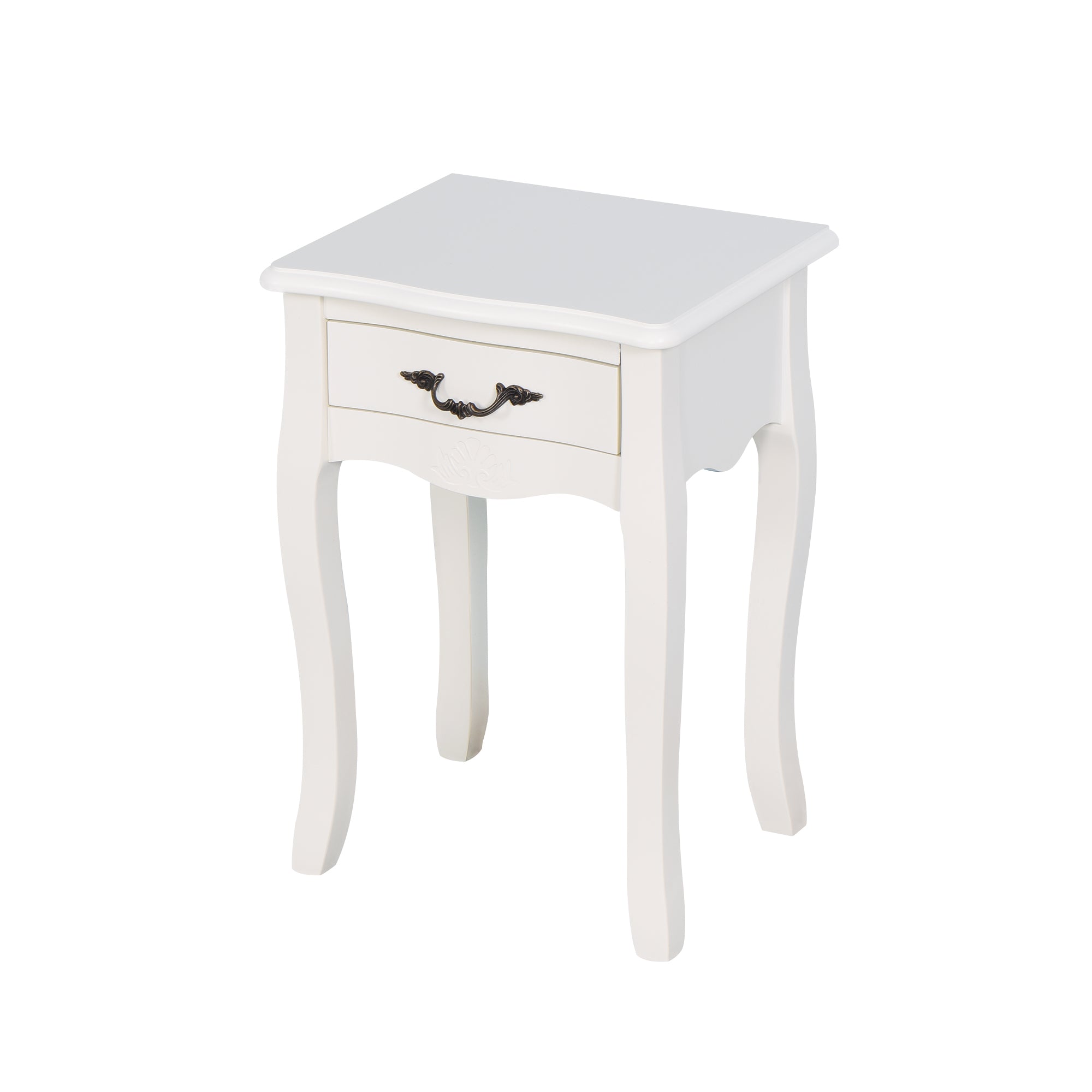 White Living Room Floor Standing Storage Table With A Drawer, 4 Curved Legs White Mdf