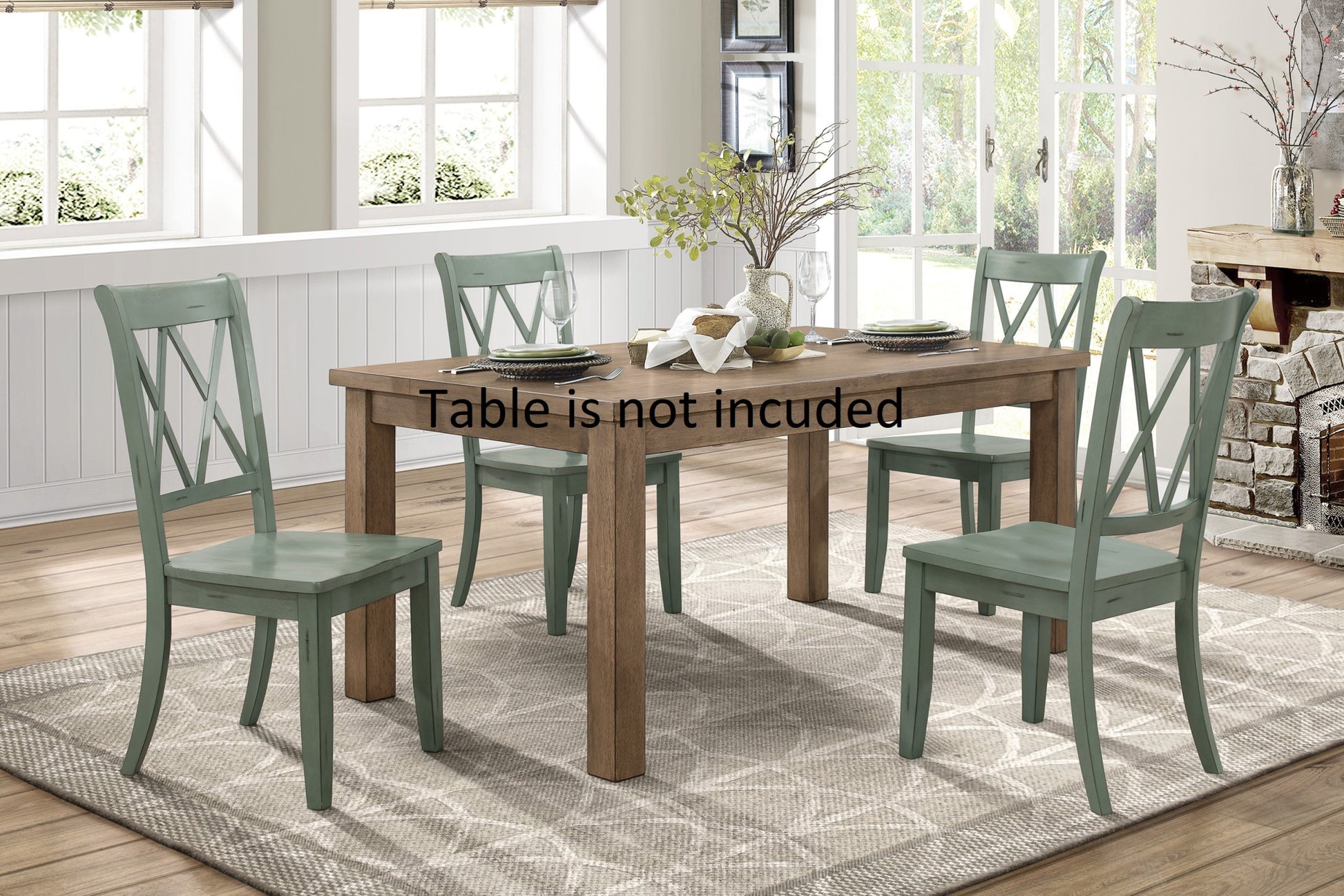 Casual Teal Finish Side Chairs Set Of 2 Pine Veneer Transitional Double X Back Design Dining Room Furniture Teal Dining Room Transitional Side Chair Wood