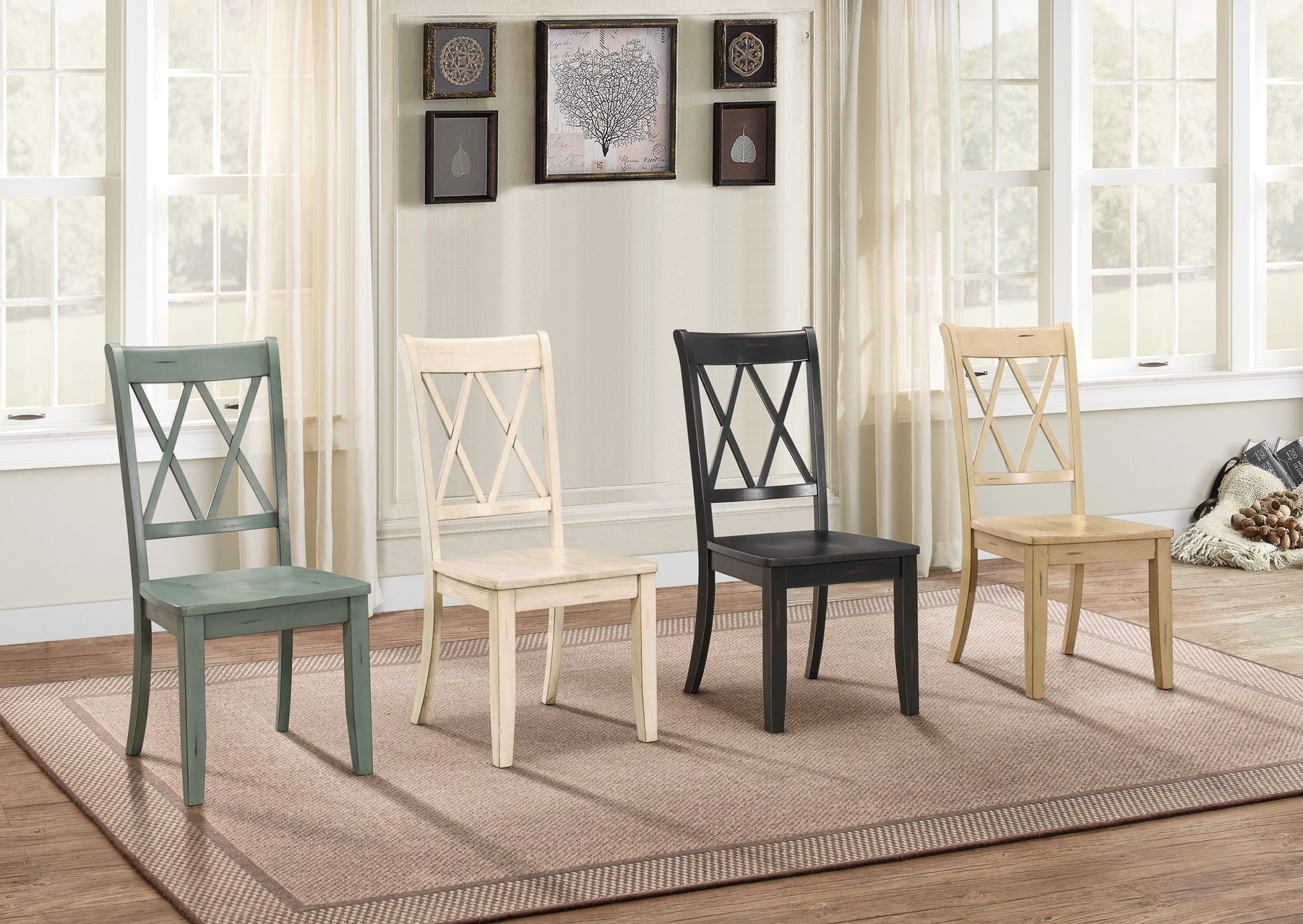 Casual Teal Finish Side Chairs Set Of 2 Pine Veneer Transitional Double X Back Design Dining Room Furniture Teal Dining Room Transitional Side Chair Wood