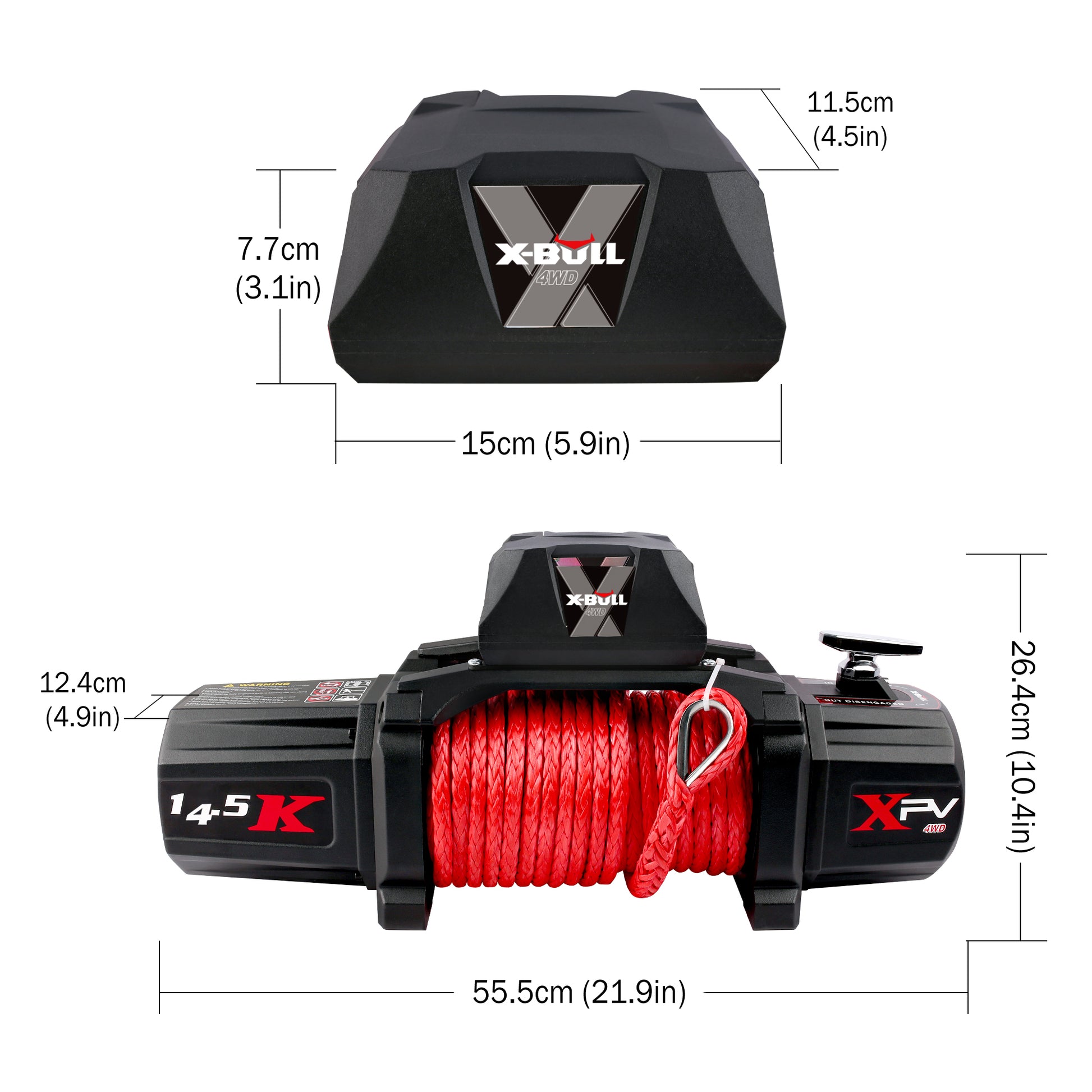 Electric Winch Xpv 14500 Lbs 12V Synthetic Red Rope Arrival Jeep Towing Truck 4Wd Black Aluminium