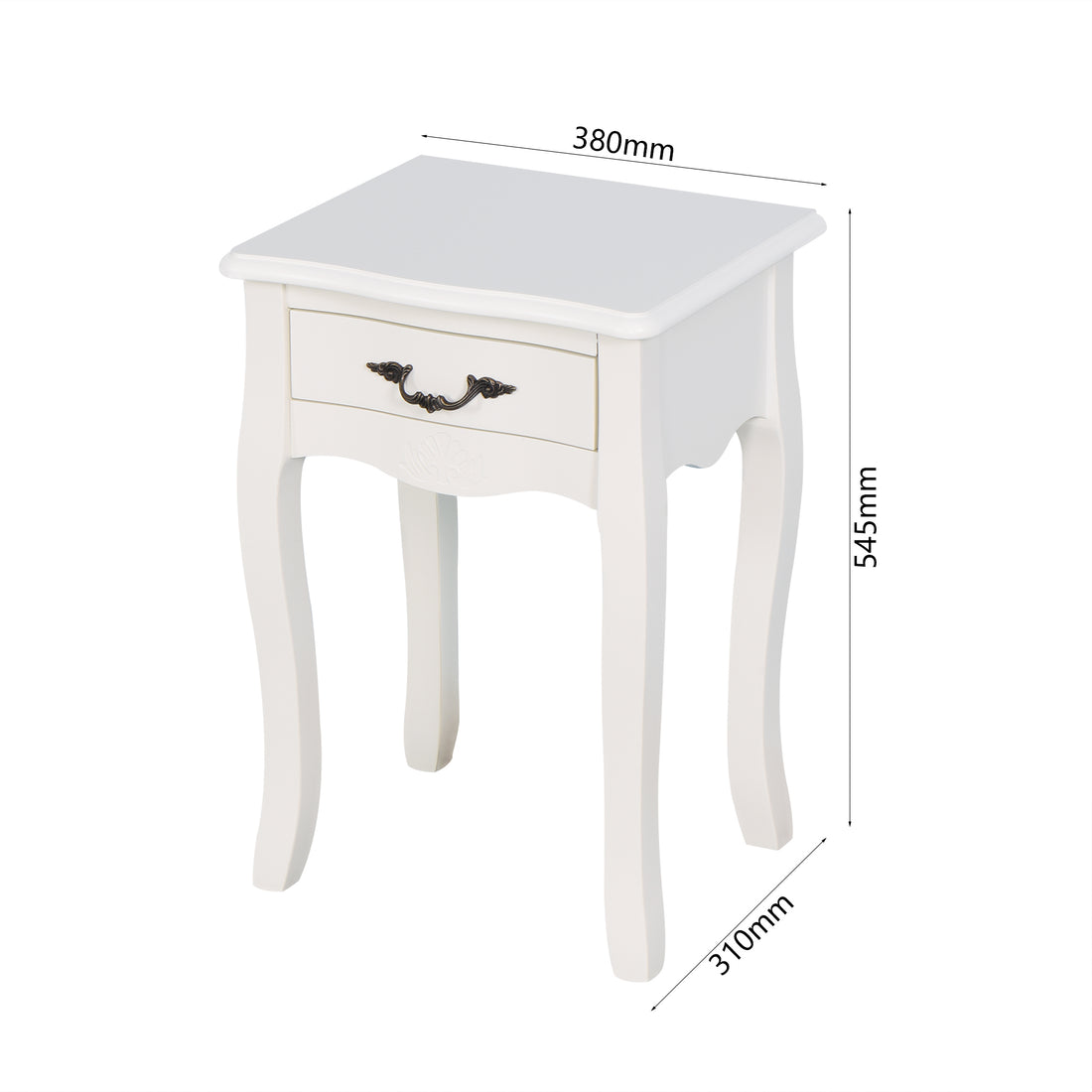 White Living Room Floor Standing Storage Table With A Drawer, 4 Curved Legs White Mdf