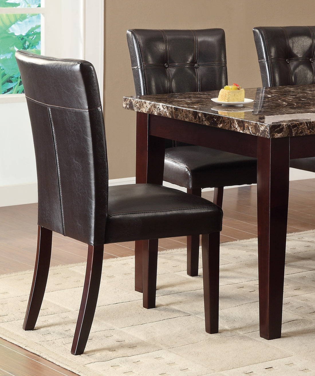 Espresso Finish 6Pc Dining Set Faux Marble Top Table Bench Button Tufted 4 Side Chairs Casual Transitional Dining Furniture Espresso Seats 6 Dining Room Transitional Rectangular Dining Table With Chair And Bench Wood