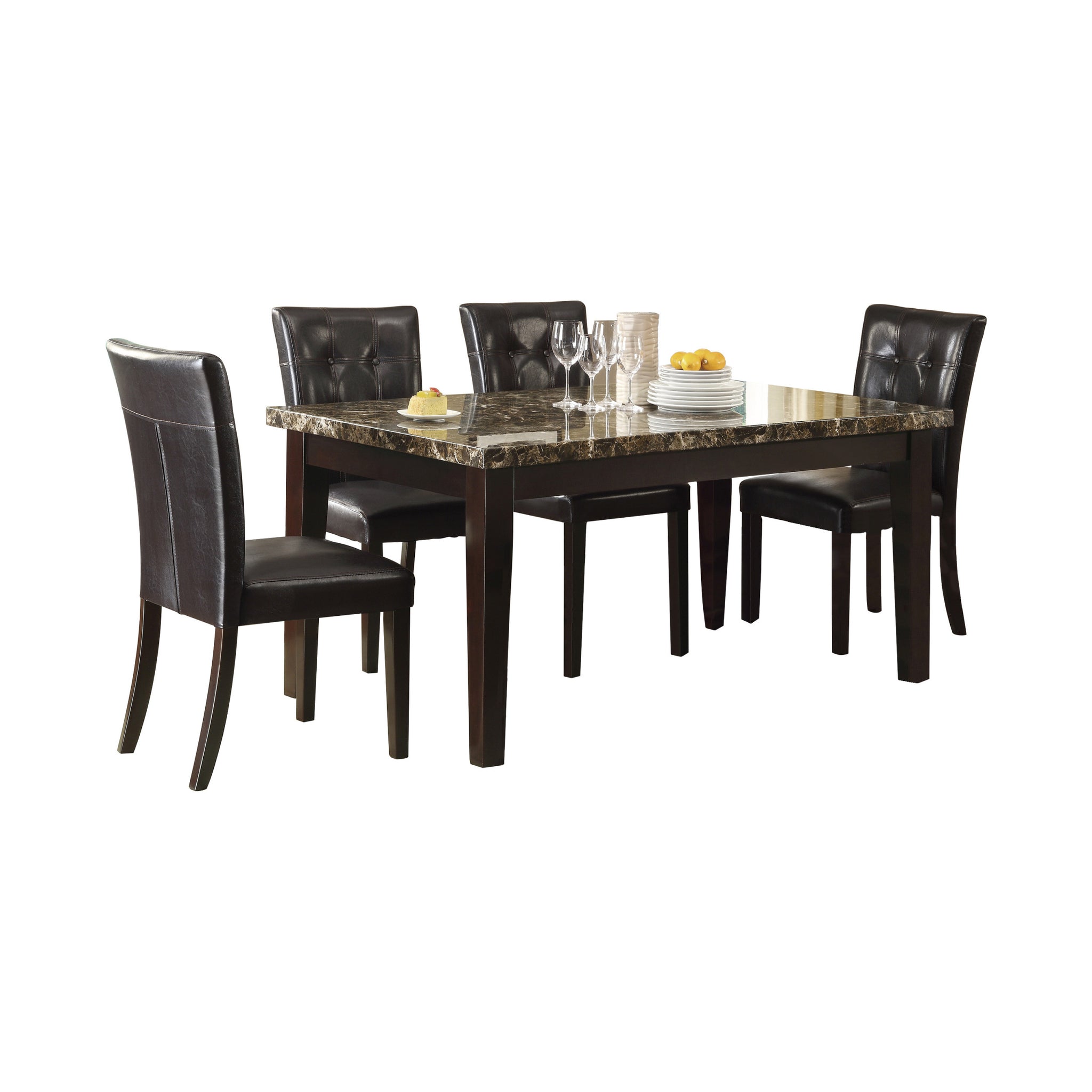 Espresso Finish 5Pc Dining Set Faux Marble Top Table Button Tufted 4 Side Chairs Casual Transitional Dining Furniture Espresso Seats 4 Dining Room Transitional Rectangular Dining Table With Chair Wood