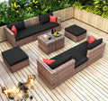 10 Pieces Outdoor Patio Garden Brown Wicker Sectional Conversation Sofa Set With Black Cushions And Red Pillows,W Furniture Protection Cover Yes Brown Seats 8 Mildew Resistant Frame Garden & Outdoor