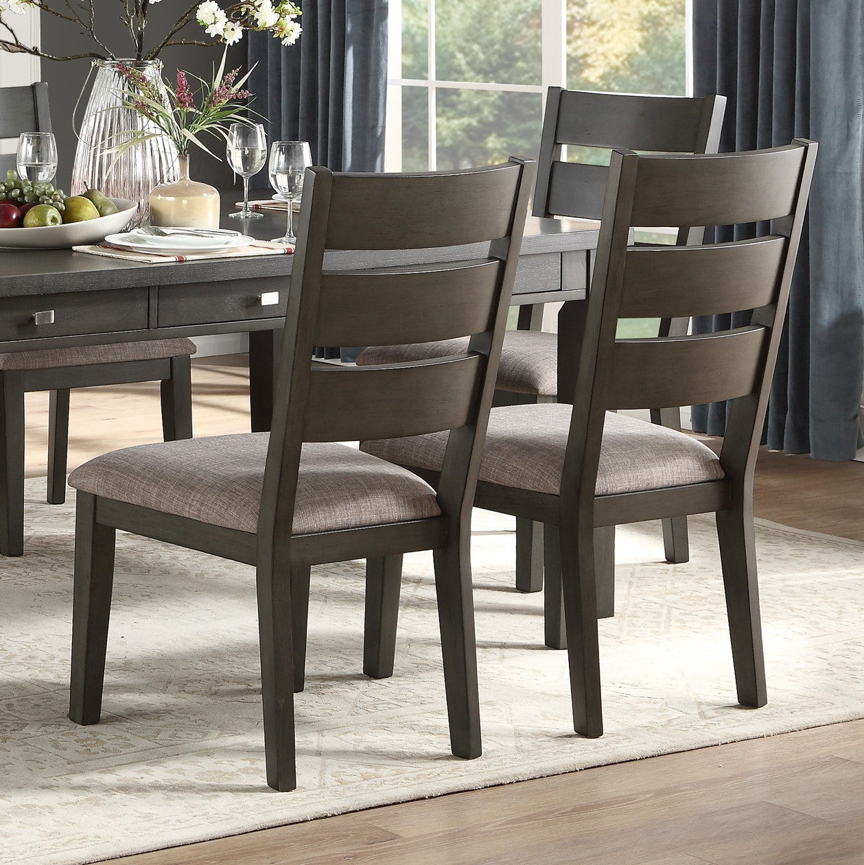 Gray Finish 5Pc Dining Set Table With 6X Drawers And 4X Side Chairs Upholstered Seat Transitional Dining Room Furniture Wood Wood Gray Seats 4 Wood Dining Room Transitional Rectangular Dining Table With Chair Wood