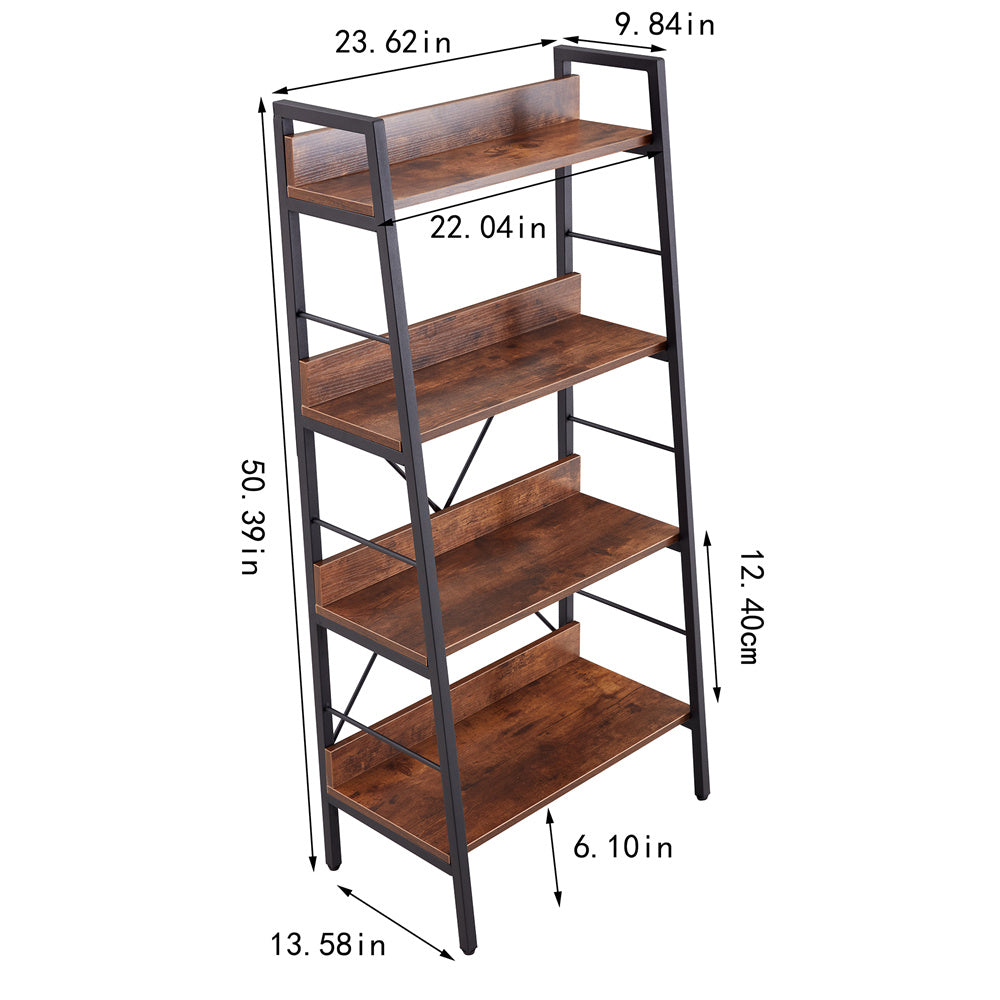 Dn 3&4 Layer Display Bookshelf H Ladder Shelf Storage Shelves Rack Shelf Unit Metal Frame, Tigger, 2 Pc Per 2 Cartons Brown Mdf