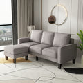 Modern Living Room Furniture L Shape Sofa With Ottoman In Light Grey Fabric Light Grey Foam Fabric