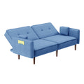 Living Room Bed Room Leisure Futon Sofa Bed In Blue Fabric With Solid Wood Leg Blue Foam Fabric