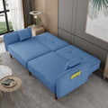 Living Room Bed Room Leisure Futon Sofa Bed In Blue Fabric With Solid Wood Leg Blue Foam Fabric