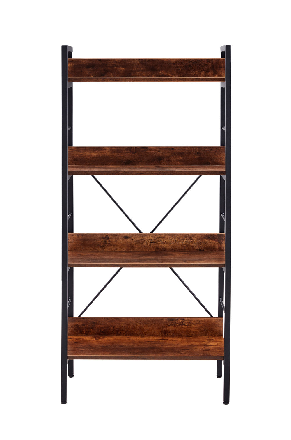 Dn 3&4 Layer Display Bookshelf H Ladder Shelf Storage Shelves Rack Shelf Unit Metal Frame, Tigger, 2 Pc Per 2 Cartons Brown Mdf