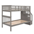 Stairway Twin Over Twin Bunk Bed With Storage And Guard Rail For Bedroom, Dorm, Gray Color Old Sku :Lp000109Aae Gray Solid Wood