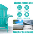 Tale Folding Adirondack Chair With Pullout Ottoman With Cup Holder, Oversized, Poly Lumber, For Patio Deck Garden, Backyard Furniture, Easy To Install,Green. Ban On Green Wood Polyethylene