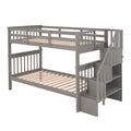 Stairway Twin Over Twin Bunk Bed With Storage And Guard Rail For Bedroom, Dorm, Gray Color Old Sku :Lp000109Aae Gray Solid Wood