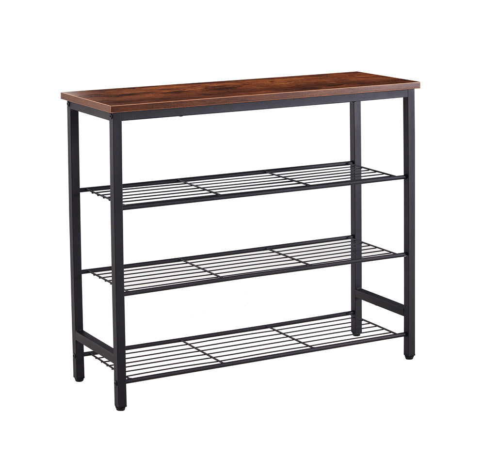 Dn 3 & 4 Tier Metal Shoe Rack, Modern Multifunctional Shoe Storage Shelf With Mdf Top Board, 1 Pc Per Carton, 2Pc 2Ctn Brown Mdf