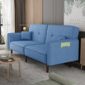 Living Room Bed Room Leisure Futon Sofa Bed In Blue Fabric With Solid Wood Leg Blue Foam Fabric