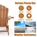 Tale Folding Adirondack Chair With Pullout Ottoman With Cup Holder, Oversized, Poly Lumber, For Patio Deck Garden, Backyard Furniture, Easy To Install,Brown. Ban On Brown Wood Polyethylene