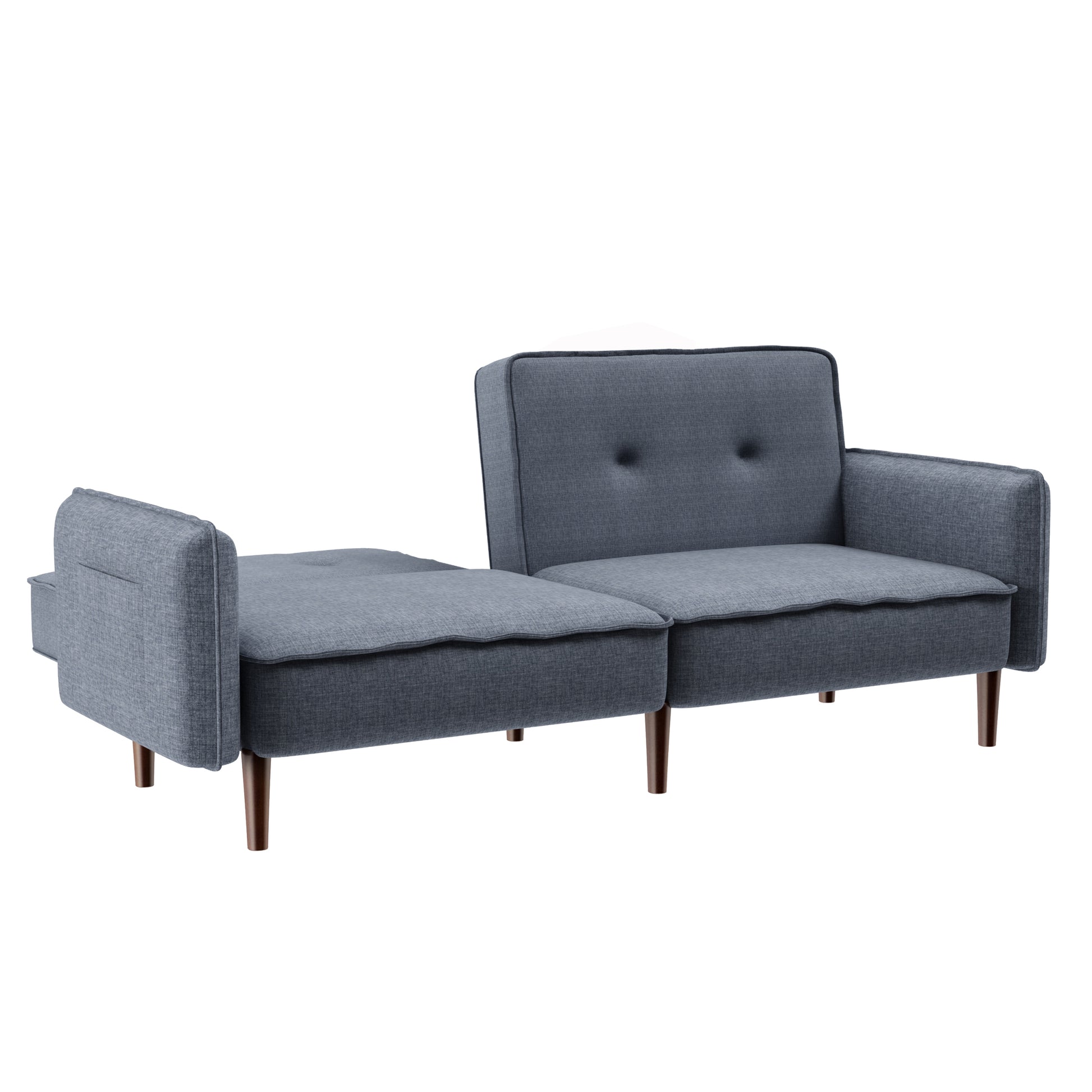 Futon Sofa Bed With Solid Wood Leg In Grey Fabric Grey Foam Fabric