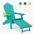 Tale Folding Adirondack Chair With Pullout Ottoman With Cup Holder, Oversized, Poly Lumber, For Patio Deck Garden, Backyard Furniture, Easy To Install,Green. Ban On Green Wood Polyethylene