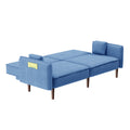 Living Room Bed Room Leisure Futon Sofa Bed In Blue Fabric With Solid Wood Leg Blue Foam Fabric