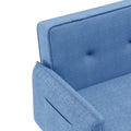 Living Room Bed Room Leisure Futon Sofa Bed In Blue Fabric With Solid Wood Leg Blue Foam Fabric