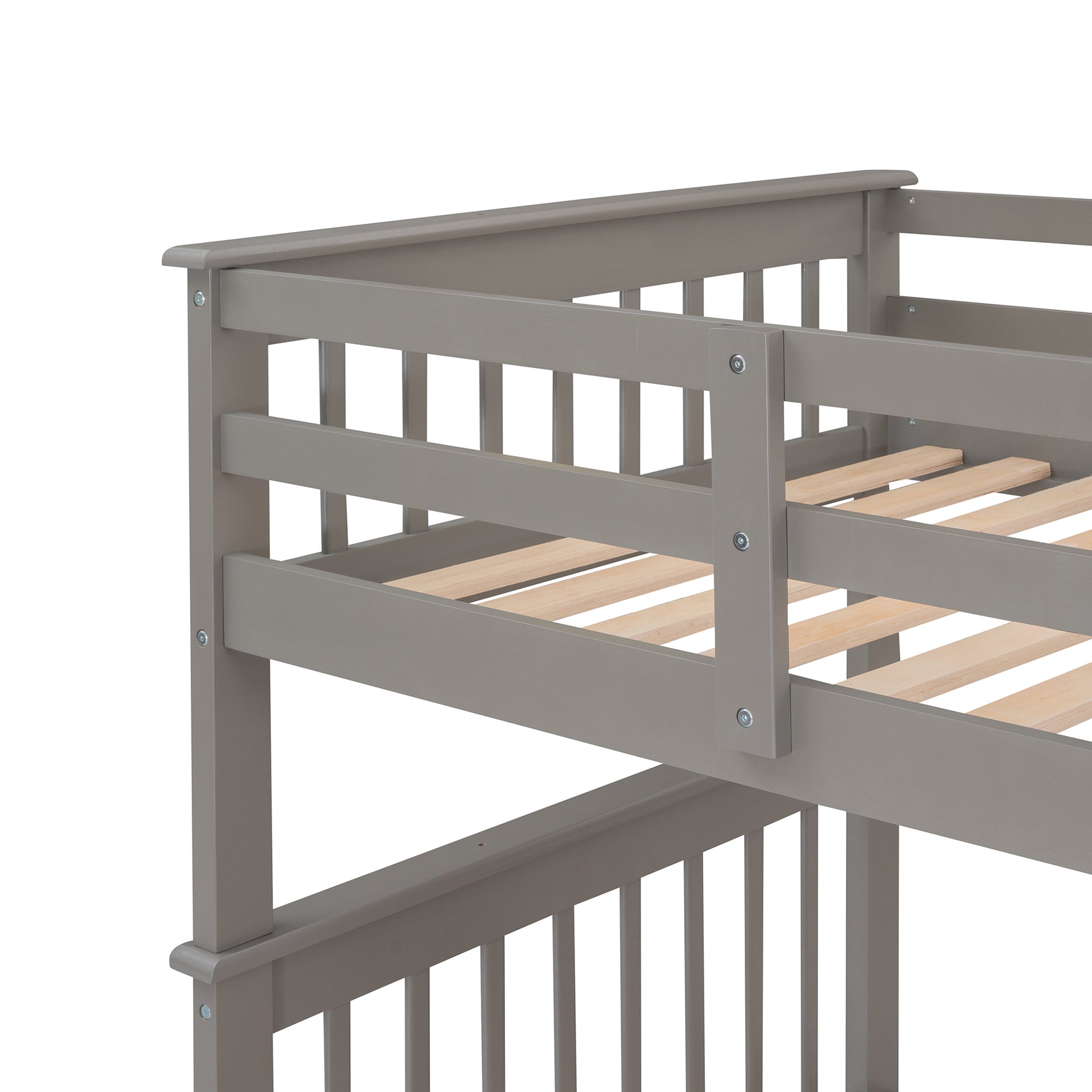 Stairway Twin Over Twin Bunk Bed With Storage And Guard Rail For Bedroom, Dorm, Gray Color Old Sku :Lp000109Aae Gray Solid Wood