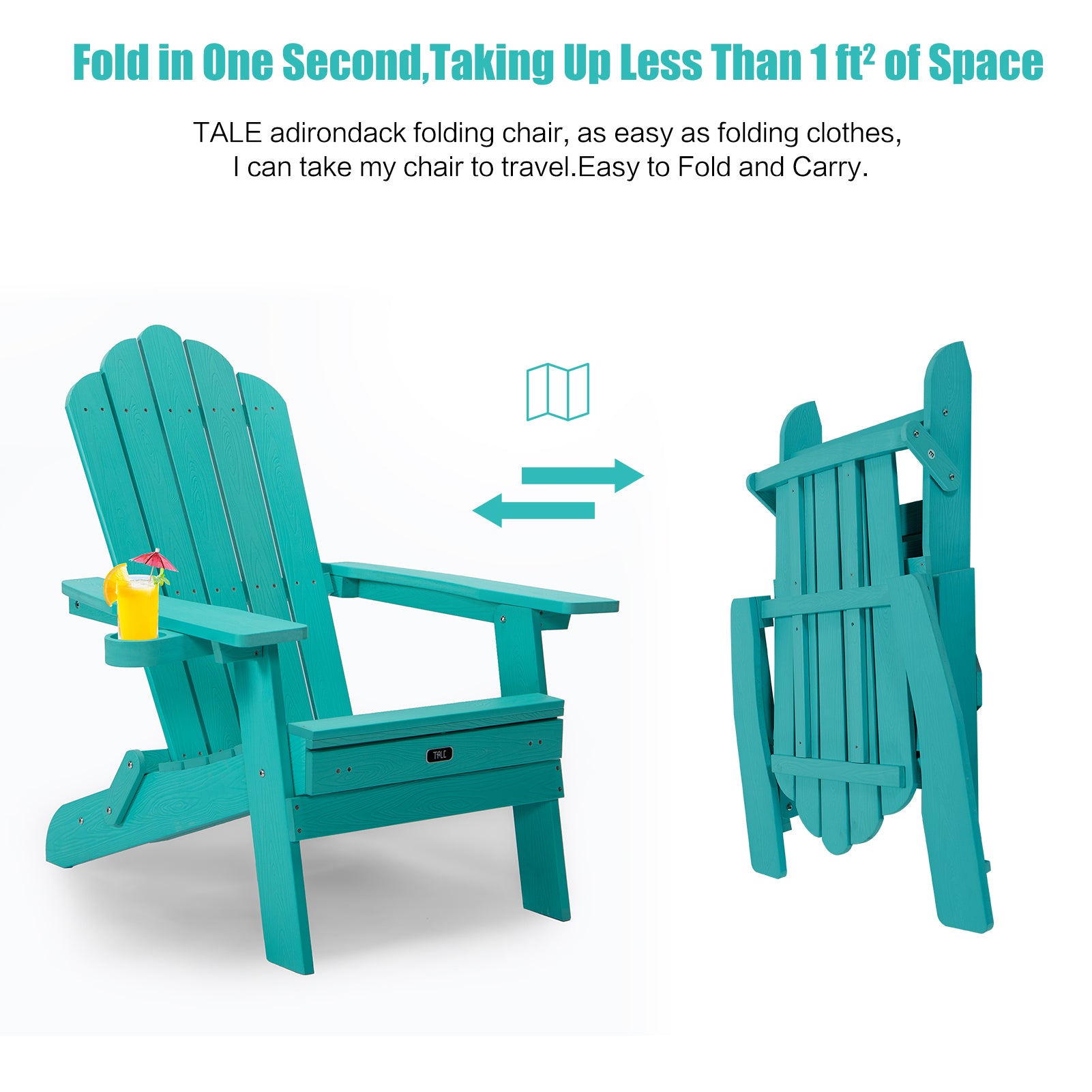 Tale Folding Adirondack Chair With Pullout Ottoman With Cup Holder, Oversized, Poly Lumber, For Patio Deck Garden, Backyard Furniture, Easy To Install,Green. Ban On Green Wood Polyethylene