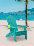 Tale Folding Adirondack Chair With Pullout Ottoman With Cup Holder, Oversized, Poly Lumber, For Patio Deck Garden, Backyard Furniture, Easy To Install,Green. Ban On Green Wood Polyethylene