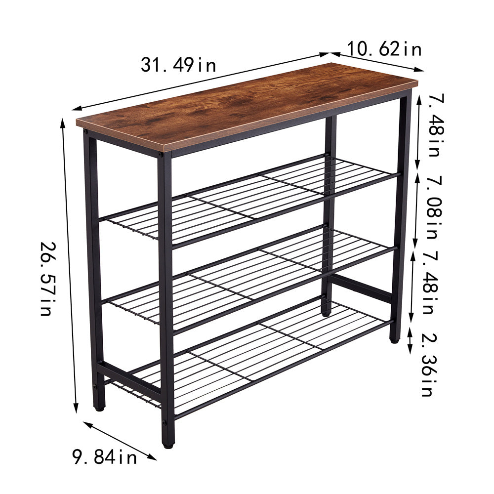 Dn 3 & 4 Tier Metal Shoe Rack, Modern Multifunctional Shoe Storage Shelf With Mdf Top Board, 1 Pc Per Carton, 2Pc 2Ctn Brown Mdf