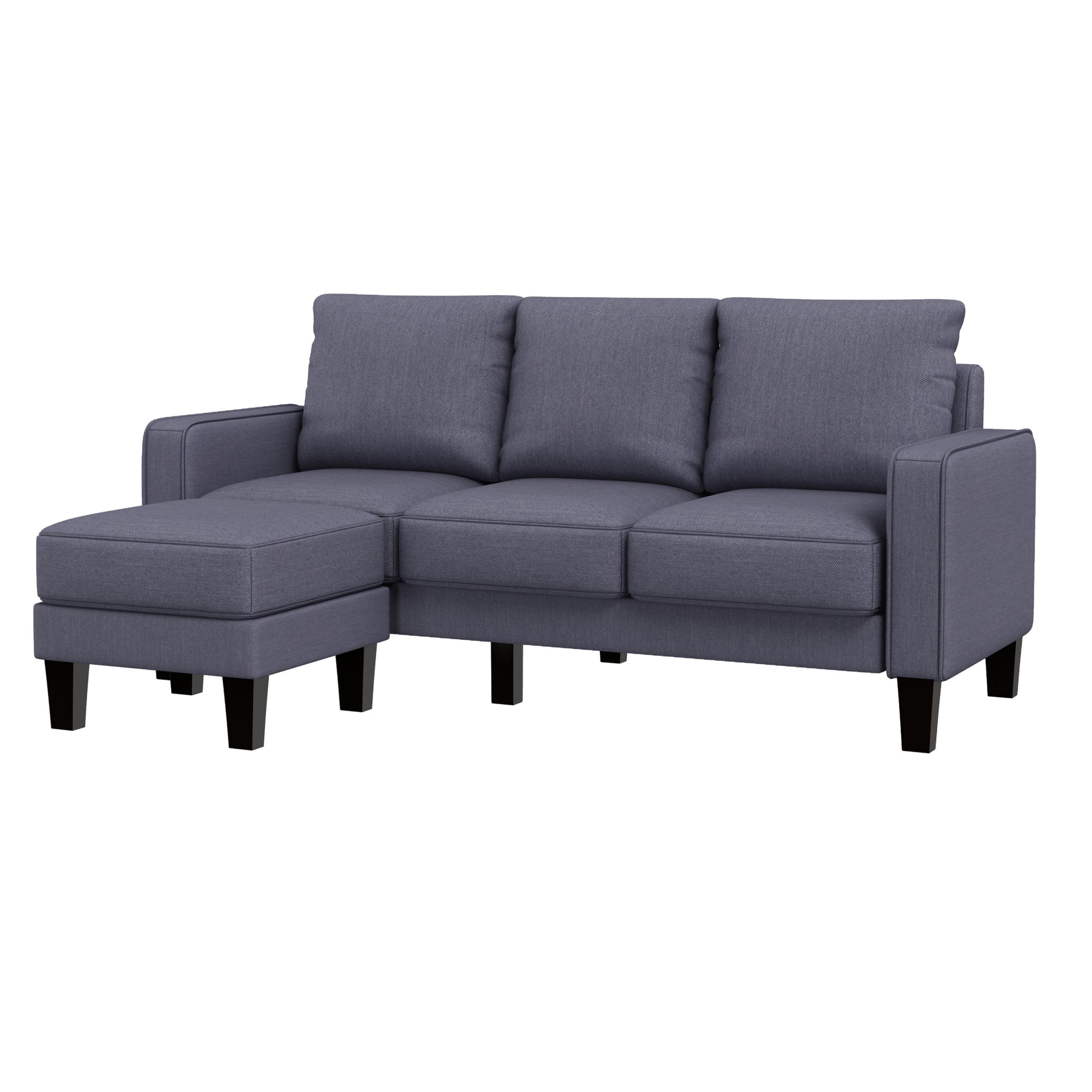 Modern Living Room Furniture L Shape Sofa With Ottoman In Dark Grey Fabric Dark Grey Foam Fabric