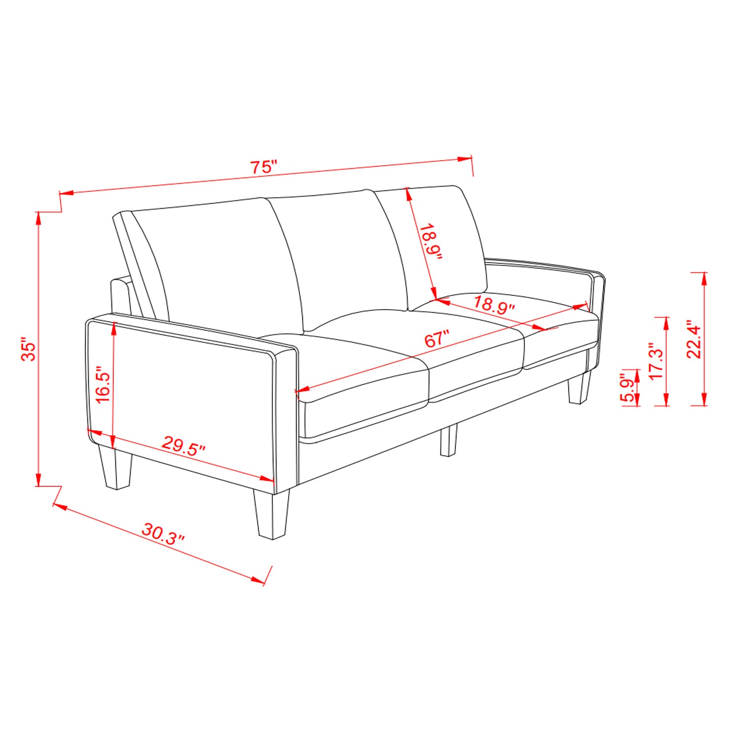 Modern Living Room Furniture Sofa In Dark Grey Fabric Dark Grey Foam Fabric