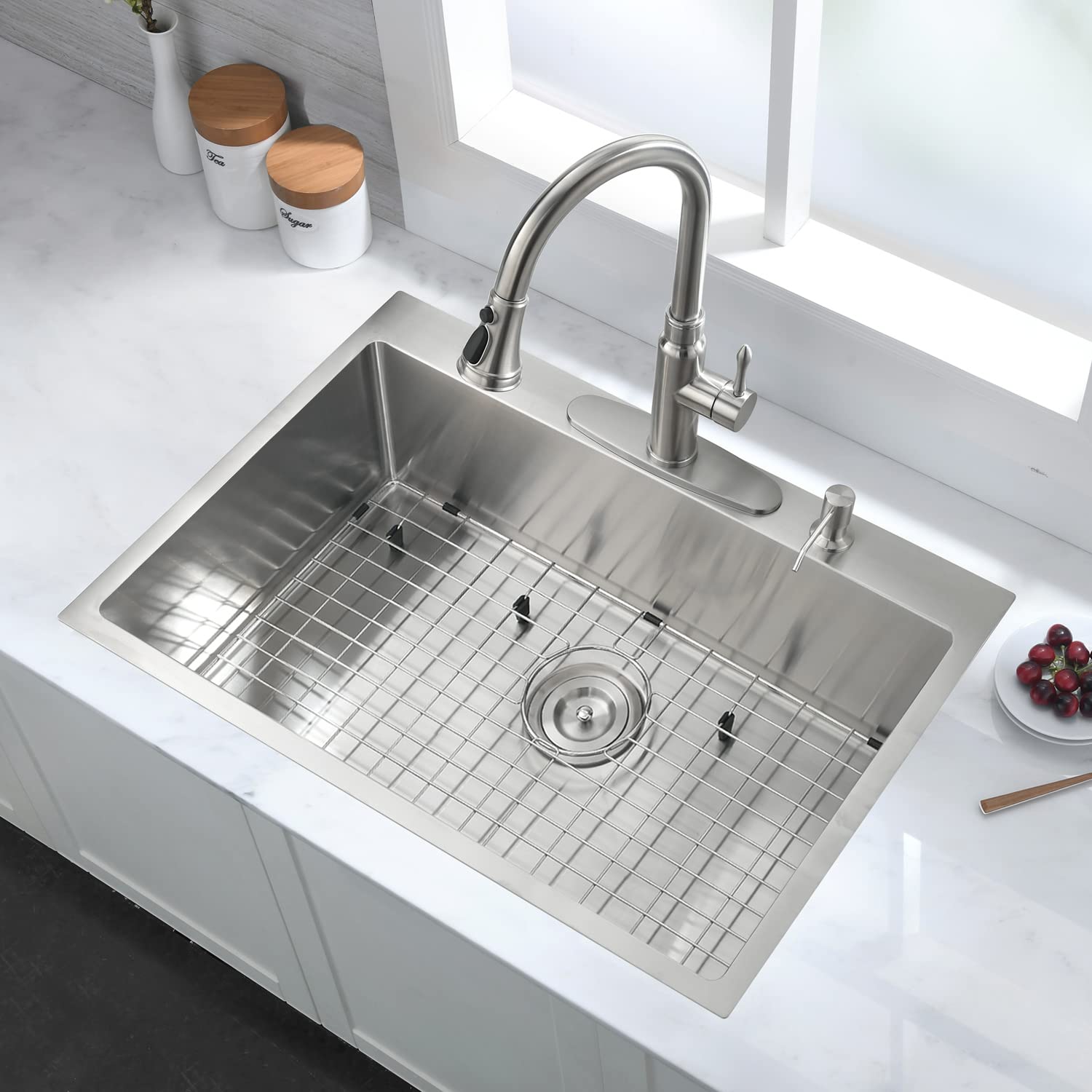 Stainless Steel 30 In 2 Hole Single Bowl Drop In Kitchen Sink With Bottom Grid And Basket Strainer Brushed Nickel Stainless Steel