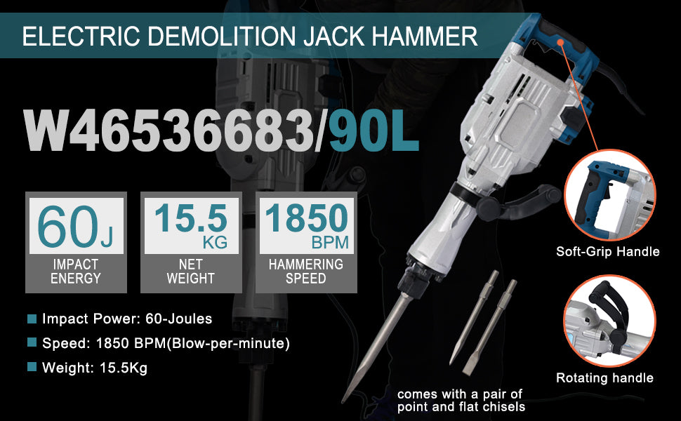 1700W 1850 Bpm Electric Demolition Jack Hammer 1 1 8 Inch Sds Hex Heavy Duty Concrete Pavement Breaker Drills Kit Silver Aluminium