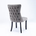 Upholstered Wing Back Dining Chair With Backstitching Trim And Solid Wood Legs,Set Of 2, Gray,Sw8809Gy, Kd Gray Dining Room American Design Rubberwood Foam Velvet