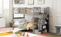 Stairway Twin Over Twin Bunk Bed With Storage And Guard Rail For Bedroom, Dorm, Gray Color Old Sku :Lp000109Aae Gray Solid Wood