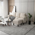 Modern Living Room Furniture L Shape Sofa With Ottoman In Beige Fabric Beige Foam Fabric