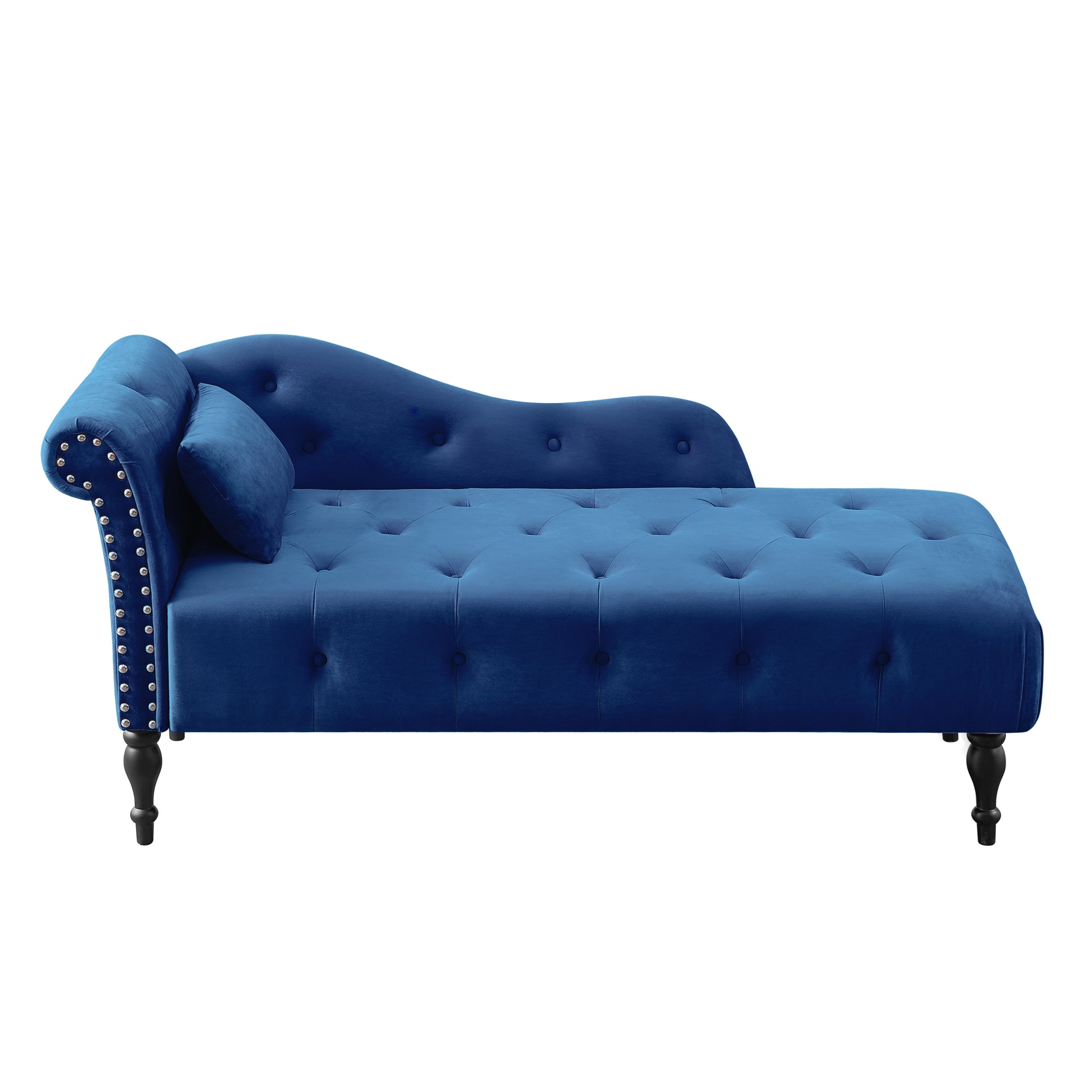 Aijia 60.6" Velvet Chaise Lounge Buttons Tufted Trimmed Solid Wood Legs With 1 Pillow,Blue Left Arm Design As Shown In The Picture Blue Velvet