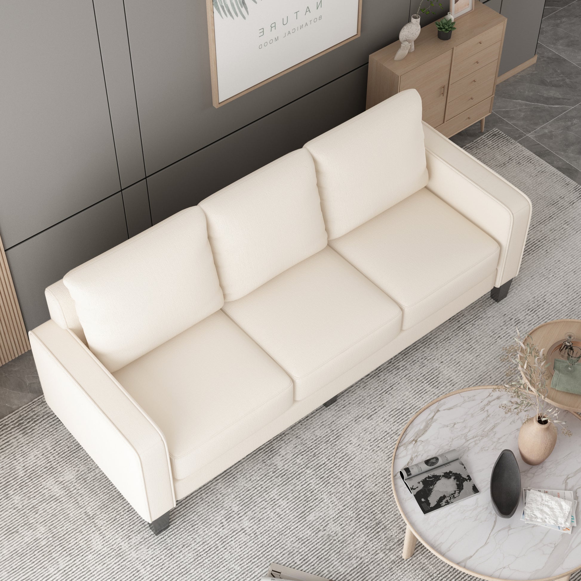 Modern Living Room Furniture Sofa In Beige Fabric 2 3 Beige Foam Fabric