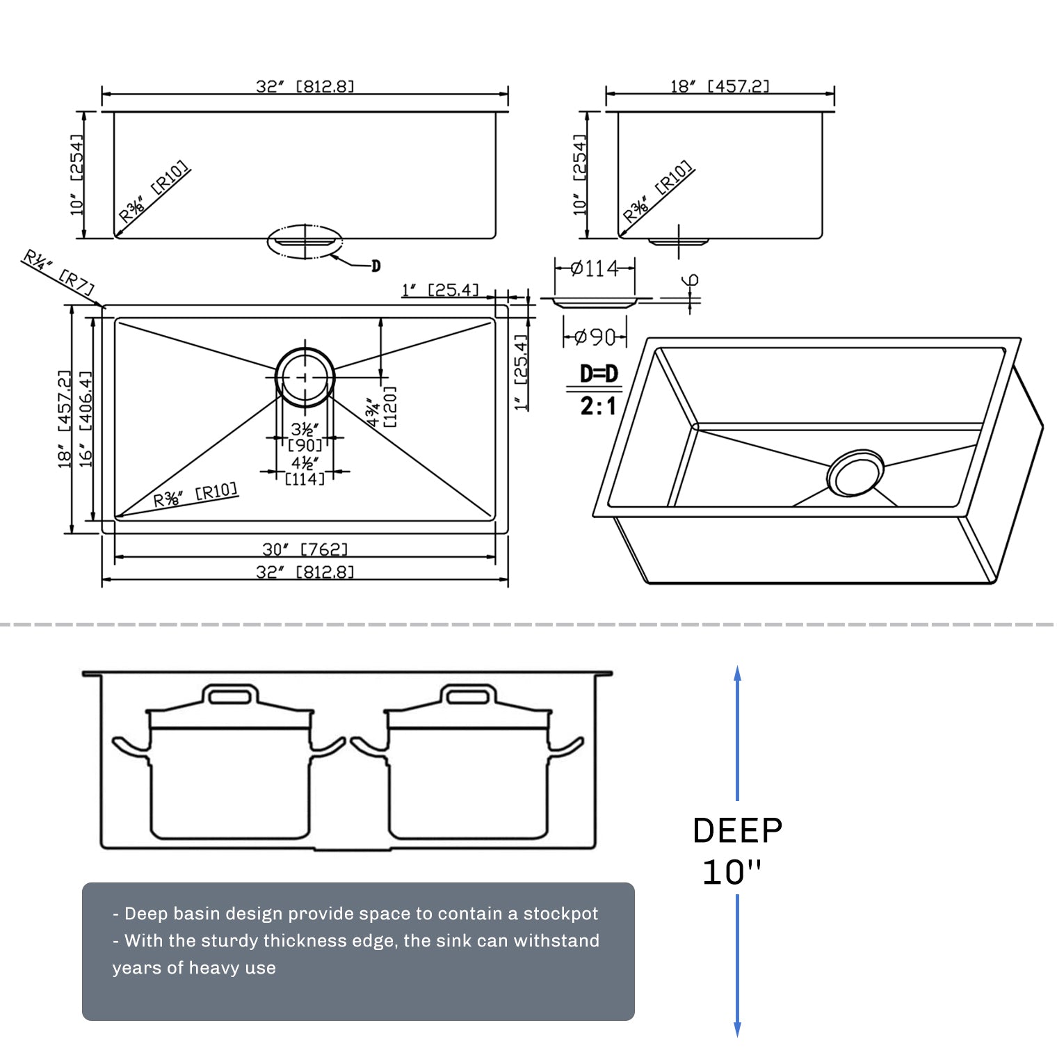 32" L X 18" W Undermount Kitchen Sink With Sink Grid Gunmetal Black Stainless Steel