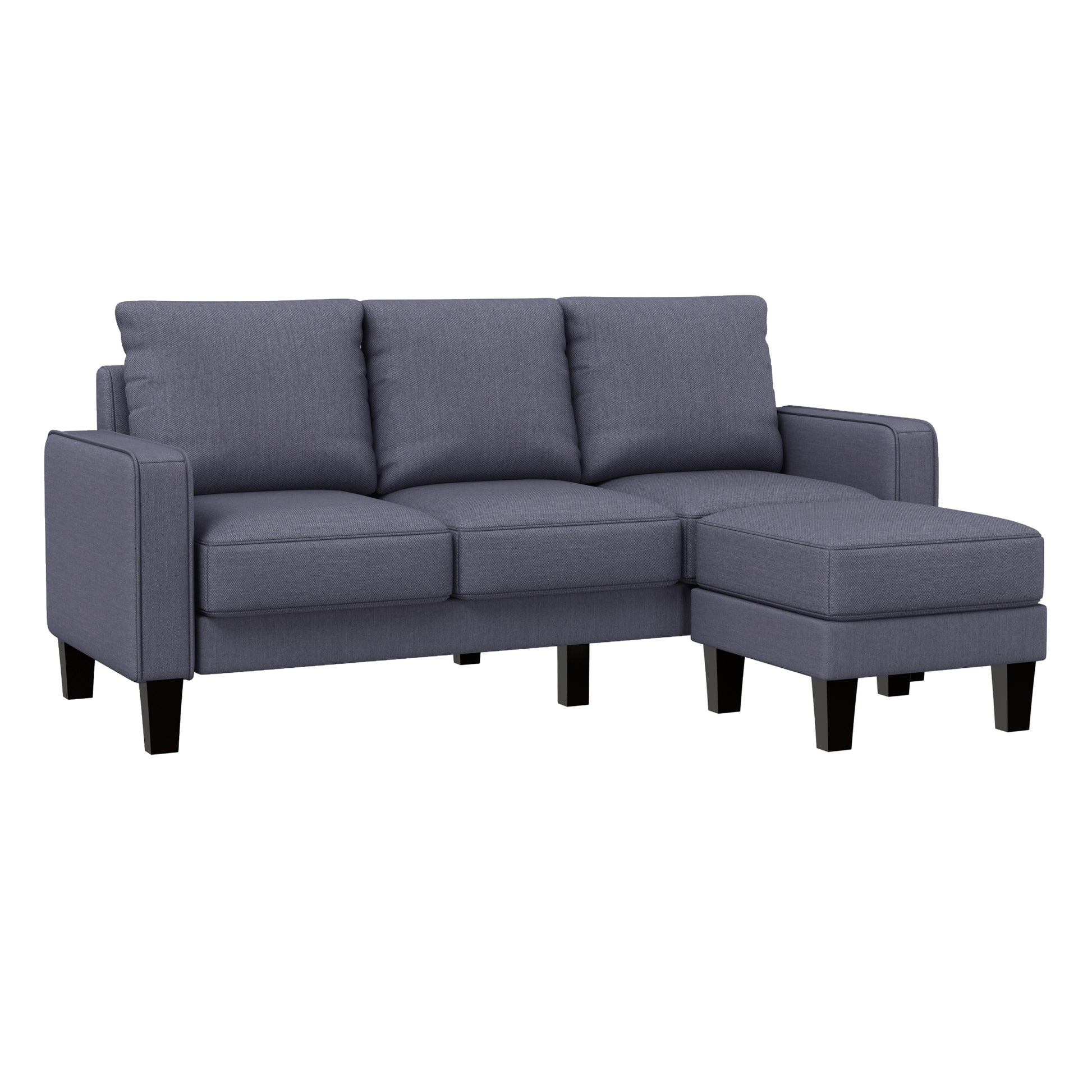 Modern Living Room Furniture L Shape Sofa With Ottoman In Dark Grey Fabric Dark Grey Foam Fabric