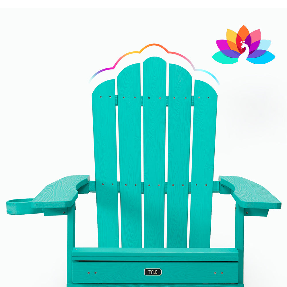 Tale Folding Adirondack Chair With Pullout Ottoman With Cup Holder, Oversized, Poly Lumber, For Patio Deck Garden, Backyard Furniture, Easy To Install,Green. Ban On Green Wood Polyethylene