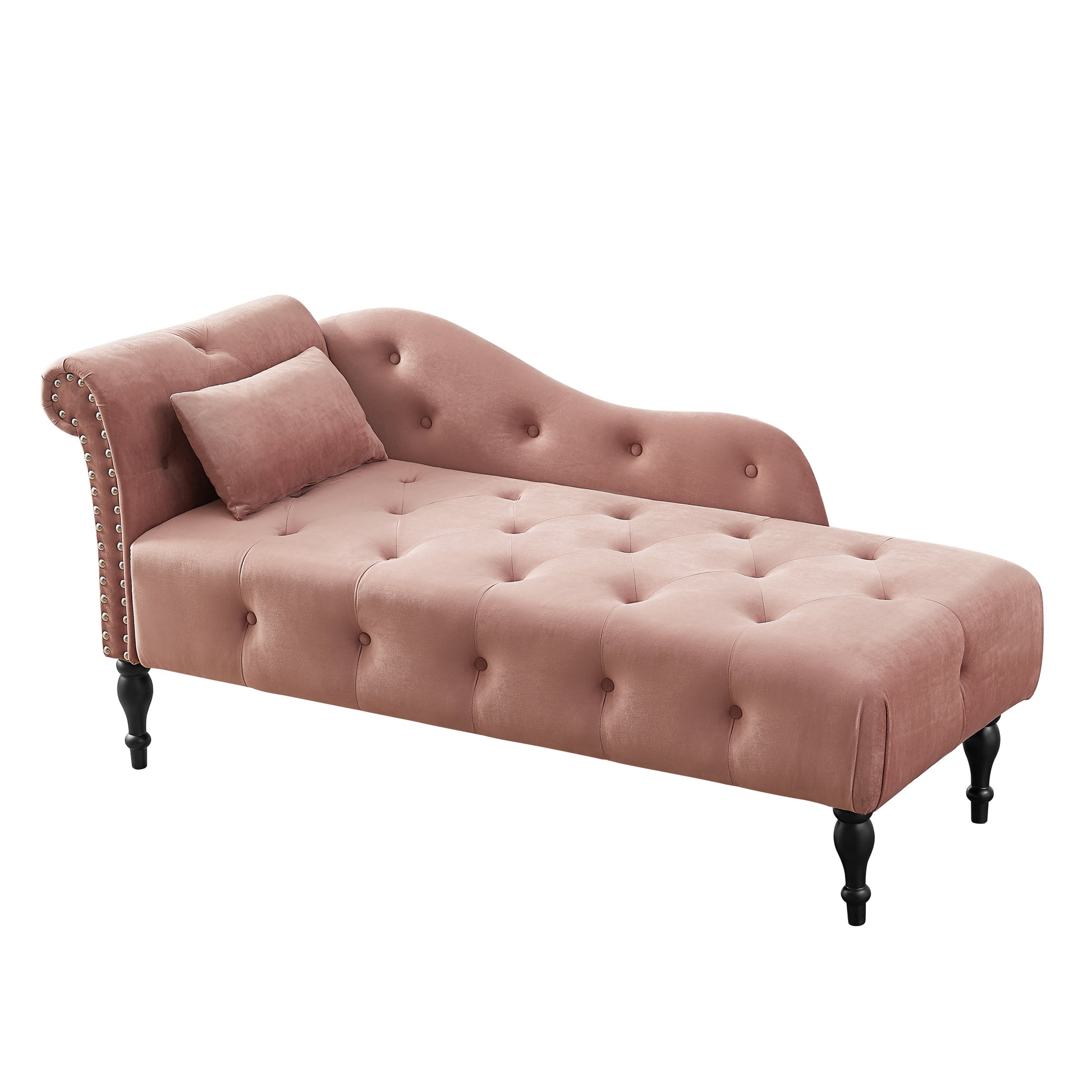 Aijia 60.6" Velvet Chaise Lounge Buttons Tufted Trimmed Solid Wood Legs With 1 Pillow,Rose Left Arm Design As Shown In The Picture Rose Velvet