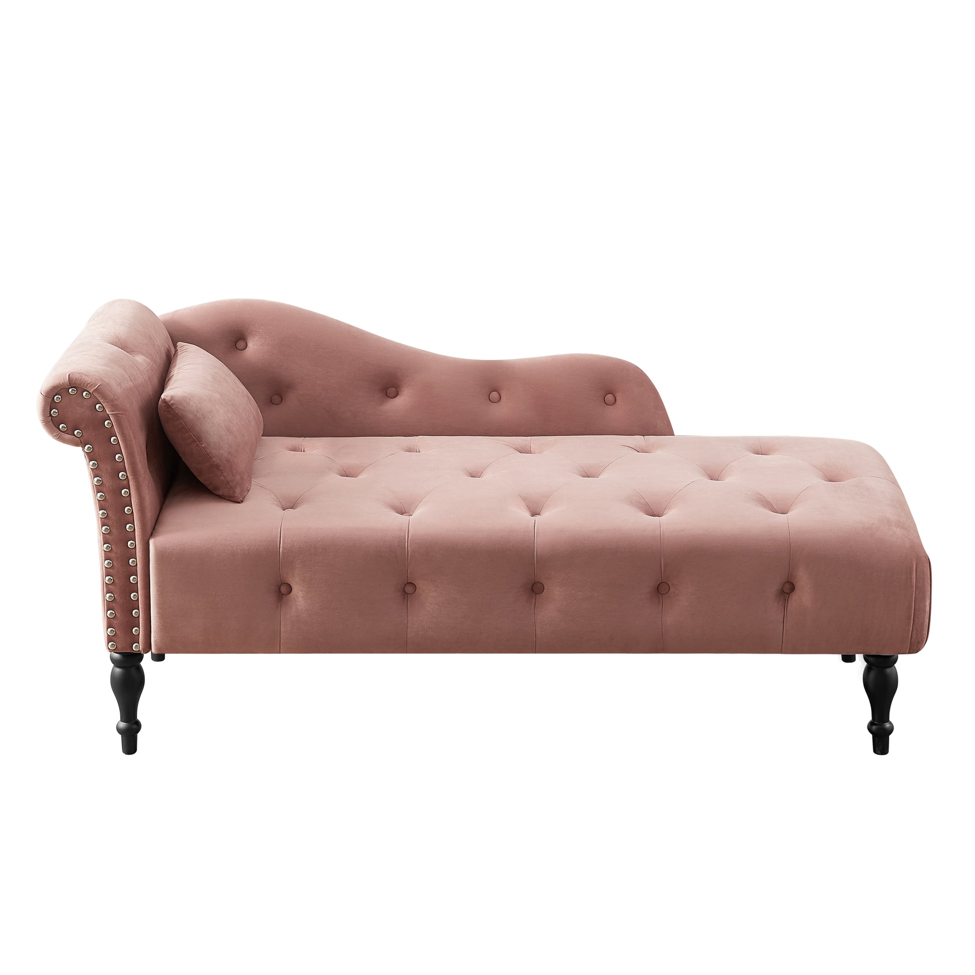 Aijia 60.6" Velvet Chaise Lounge Buttons Tufted Trimmed Solid Wood Legs With 1 Pillow,Rose Left Arm Design As Shown In The Picture Rose Velvet