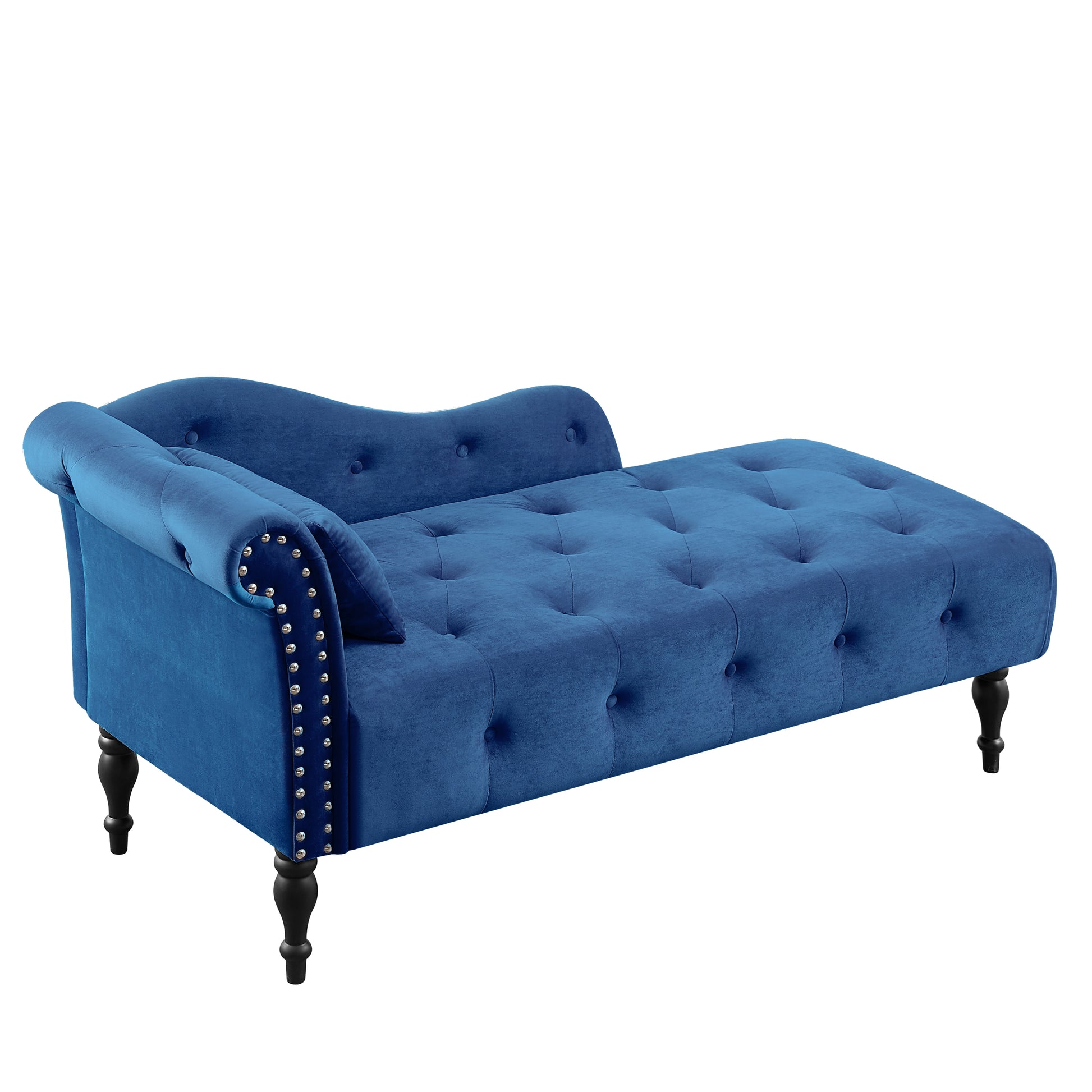 Aijia 60.6" Velvet Chaise Lounge Buttons Tufted Trimmed Solid Wood Legs With 1 Pillow,Blue Left Arm Design As Shown In The Picture Blue Velvet