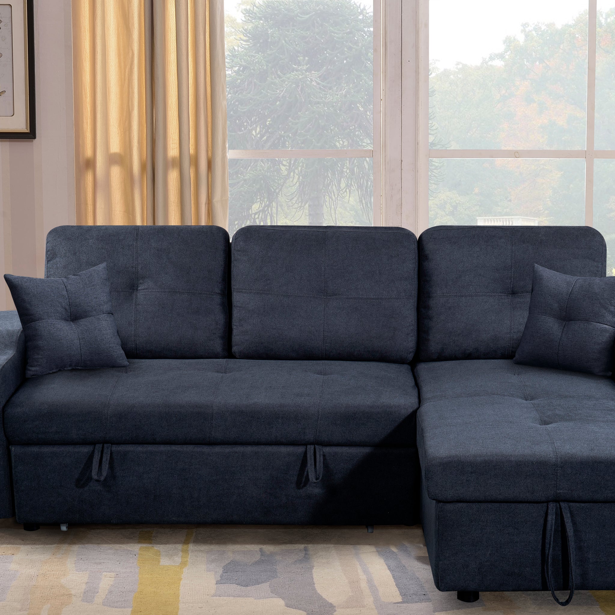 Right Facing Sectional Sofa With Footrest, Convertible Corner Sofa With Armrest Storage, Living Room And Apartment Sectional Sofa, Right Chaise Longue And Dark Grey Gray Foam Fabric