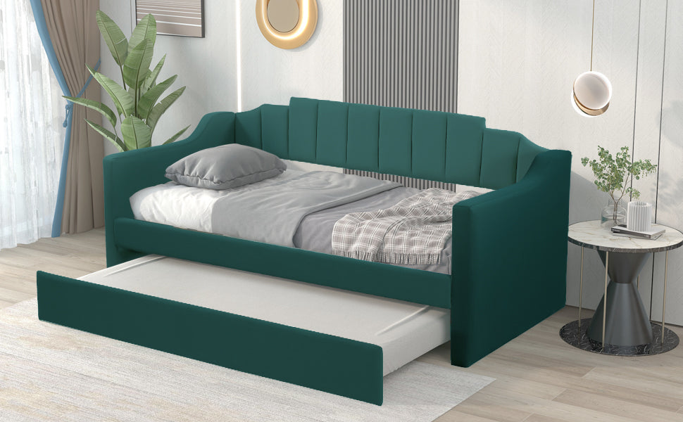 Upholstered Twin Daybed With Trundle,Green Old Sku:Sm000218Aaf Green Upholstered