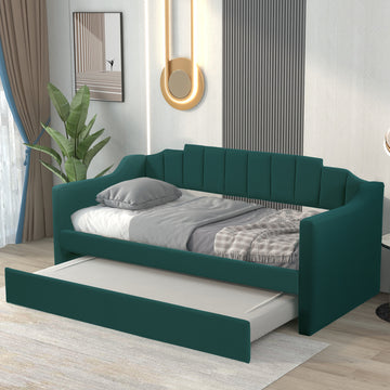 Upholstered Twin Daybed With Trundle,Green Old Sku:Sm000218Aaf Green Upholstered