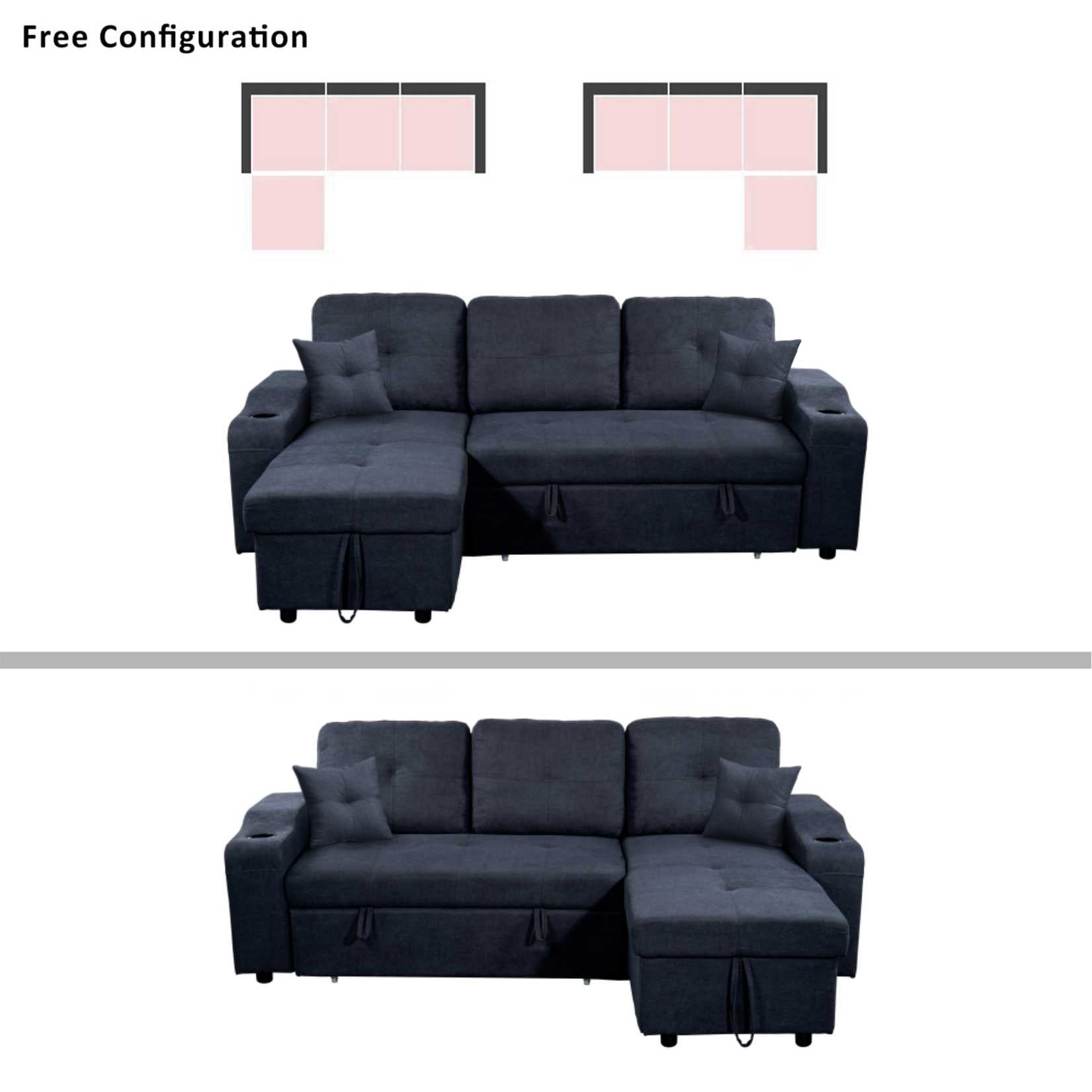 Right Facing Sectional Sofa With Footrest, Convertible Corner Sofa With Armrest Storage, Living Room And Apartment Sectional Sofa, Right Chaise Longue And Dark Grey Gray Foam Fabric